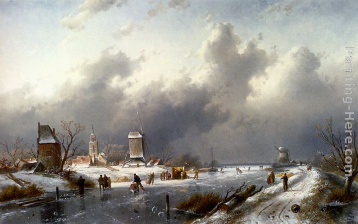 A Frozen Winter Landscape With Skaters